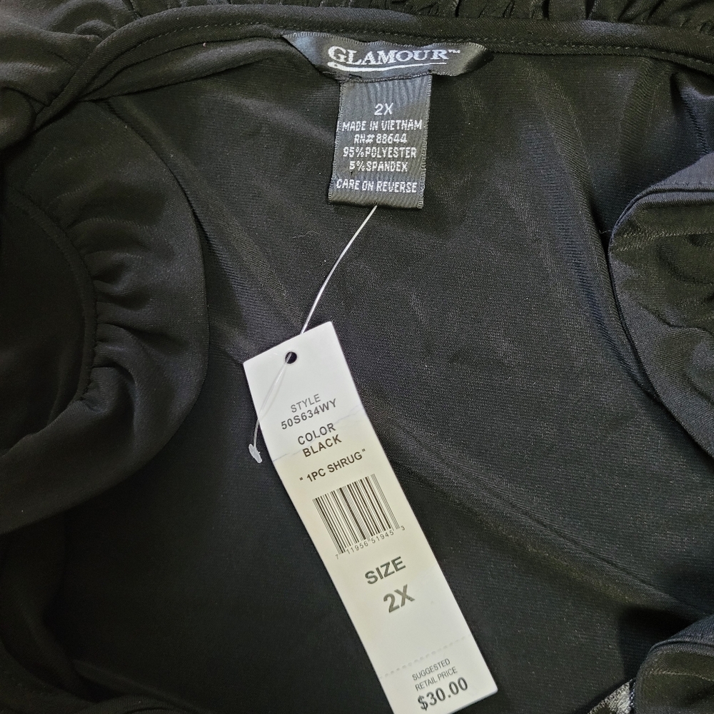 NWT Glamour Black Shrug With Ruffled Edges 2X - Picture 4 of 8